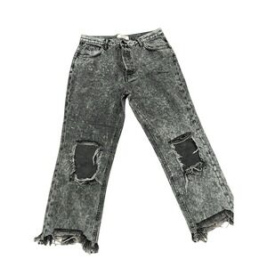 Free People Distressed Maggie Mid Rise Black Bottlerocket Jeans 30 New